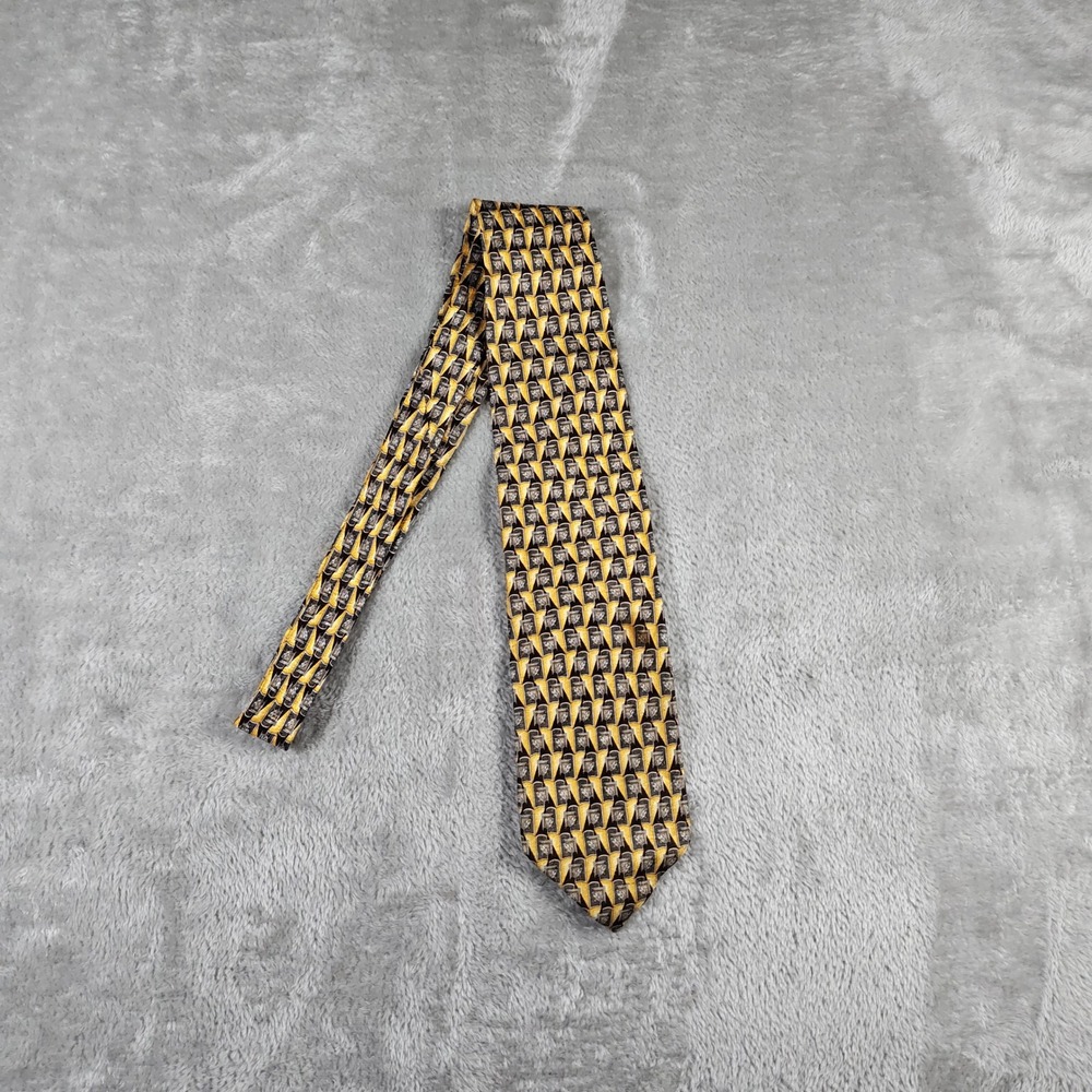 Vintage Ermenegildo Zegna Tie Mens 59X3.75 Yellow Geometric Silk Made In Italy